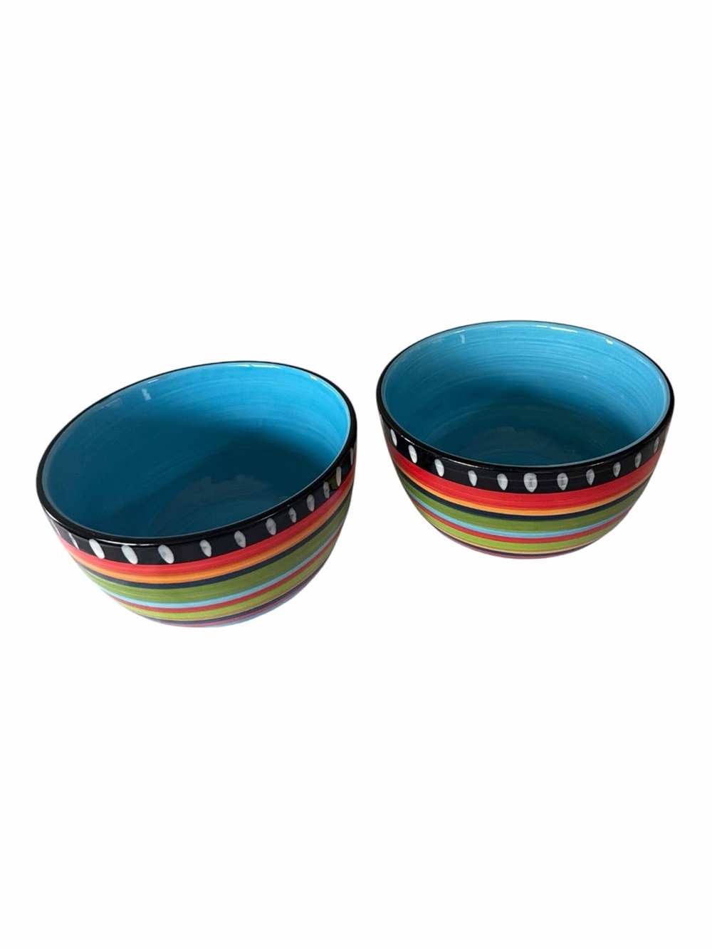 Pair of Gibson Elite "Pueblo Springs" Cereal Bowls - Colorful Stripes & Blue